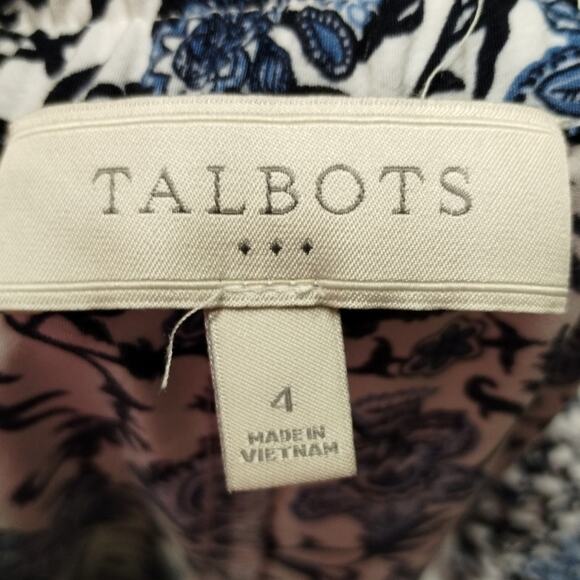 Talbots Size 4 Blue White Paisley Floral Straight Leg Pull-On Elastic Waist Pant - Picture 4 of 5